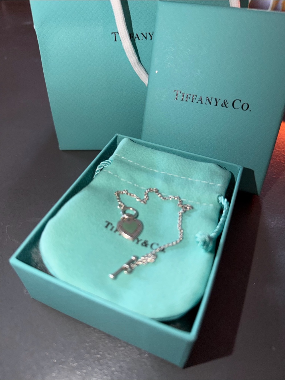 Authentic Tiffany & Co. Silver Heart and Tiffany Blue Toggle Bracelet